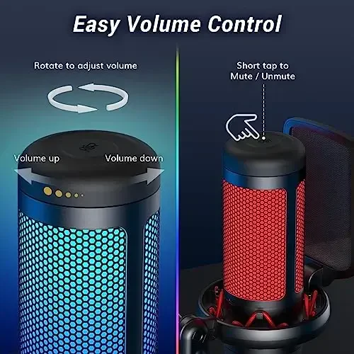 TONOR USB Gaming Microphone for PC, Cardioid Condenser Mic with Adjustable RGB Modes & Brightness, Quick Mute, Gain Control, for Streaming, Podcasting, Recording, PS4/5 Desktop Mic TC310 - 6