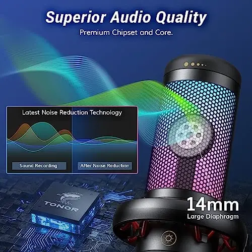 TONOR Gaming Microphone Set, USB Condenser Mic for PC with Stand, Controllable RGB, Quick Mute, Volume Control, for Twitch Streaming, Discord Chatting, 200 cm. /78inch Cable, Desktop Stand TC310 - 3
