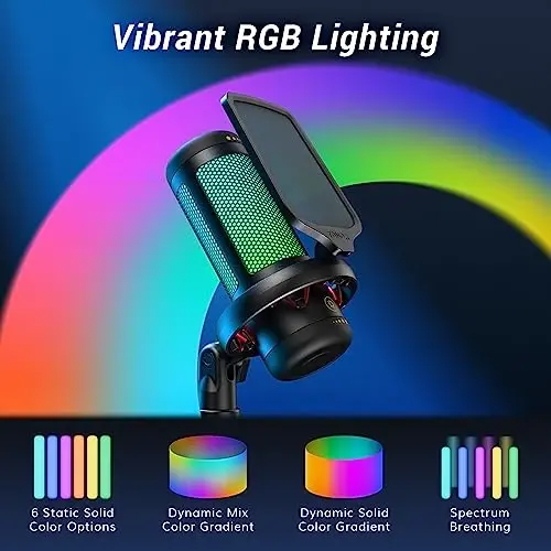 TONOR Gaming Microphone Set, USB Condenser Mic for PC with Stand, Controllable RGB, Quick Mute, Volume Control, for Twitch Streaming, Discord Chatting, 200 cm. /78inch Cable, Desktop Stand TC310 - 4