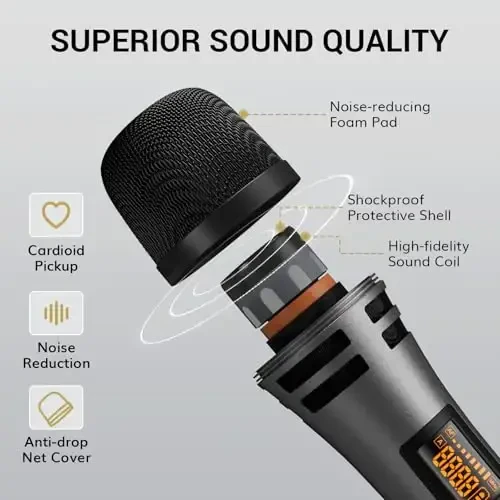 TONOR simsiz mikrofonlar tizimi 8x12 kanalli simsiz qo'lda mikrofon Inalambrico, 295FT UHF diapazoni, barqaror signalli mikrofonlar, Karaoke qo'shiq partiyasi cherkovi to'yi PA karnay uchun tezkor ovozsiz rejim - 3