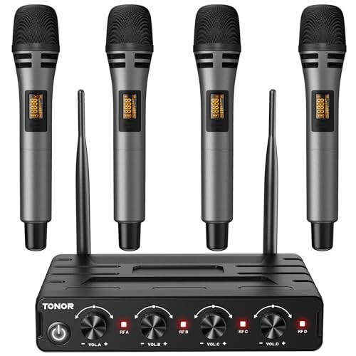 TONOR Wireless Microphones System with 4x10 Channels Cordless Handheld Microfono Inalambrico, 200FT UHF Range, Mics with Stable Signal Transmission for Karaoke Singing Party Church Wedding PA Speaker - 1