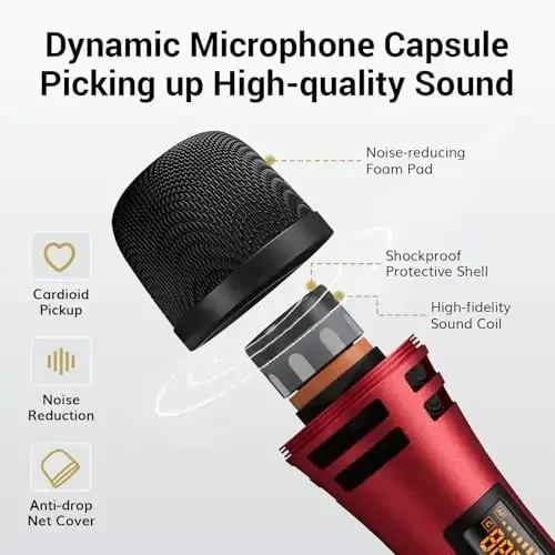 TONOR Wireless Microphones System with 4x10 Channels Cordless Handheld Microfono Inalambrico, UHF Mics with Stable Signal Transmission for Karaoke Singing Party Church Wedding PA Speaker 200ft Red - 4