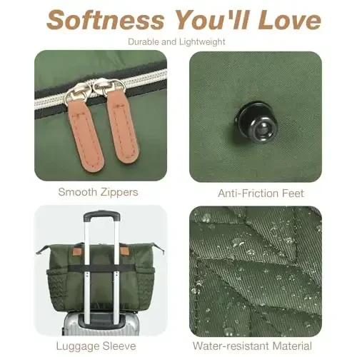 Tonyeee Diaper Bag Tote, Large Baby Diaper Bags Waterproof, Hospital Bag for Labor Delivery with Pacifier Case, Changing Pad, Shoulder Strap, Dark Green - 6