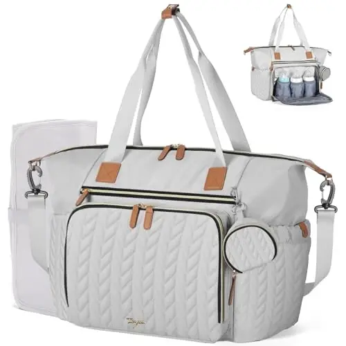 Tonyeee Diaper Bag Tote, Large Diaper Bags Waterproof, Hospital Bag for Labor Delivery, Baby Bag with Pacifier Case, Travel Diaper Tote with Changing Pad, Grey - TONYEEE