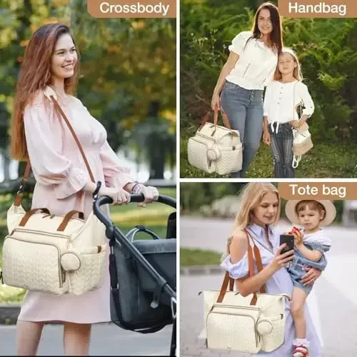 Tonyeee Diaper Bag Tote, Katta Bolalar Pampers Sumkalari Suvga chidamli, Emzik G'ilofi bilan Tug'ish uchun Kasalxona Sumkasi, O'zgartirish Matosi, Yelkali Tasma, Bej - 2