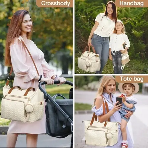 Tonyeee Diaper Bag Tote, Katta Bolalar Pampers Sumkalari Suvga chidamli, Emzik G'ilofi bilan Tug'ish uchun Kasalxona Sumkasi, O'zgartirish Matosi, Yelkali Tasma, Bej - 2