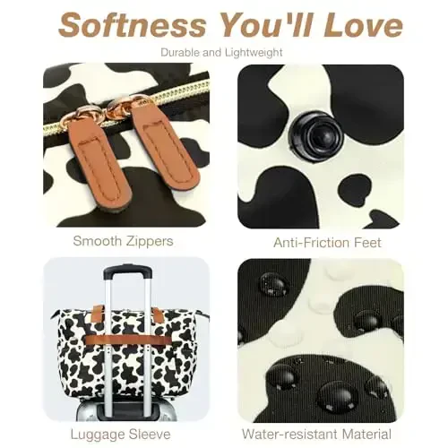 Tonyeee Diaper Bag Tote, Large Baby Diaper Bags for Travel, Hospital Bag for Labor Delivery with Pacifier Case, Changing Pad, Shoulder Strap, Cow Print - 6