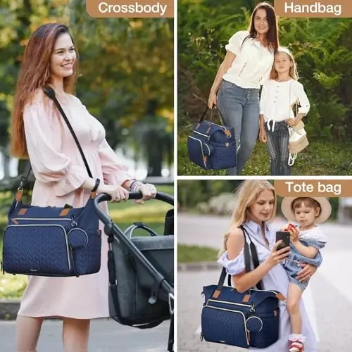 Tonyeee Diaper Bag Tote, Large Baby Diaper Bags Waterproof, Hospital Bag for Labor Delivery with Pacifier Case, Changing Pad, Shoulder Strap, Dark Blue - 2