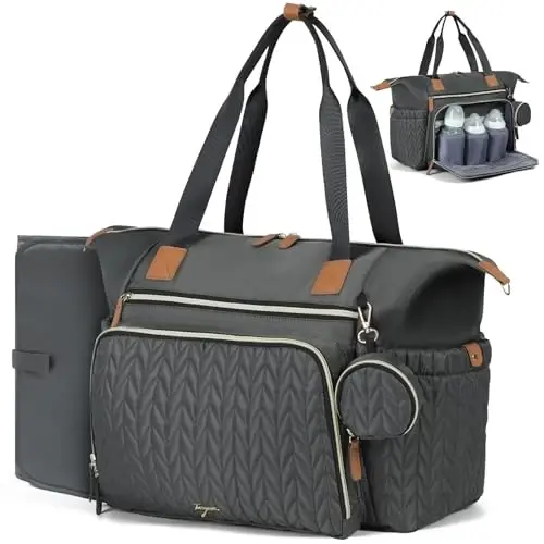 Tonyeee Diaper Bag Tote, Large Baby Diaper Bags Waterproof, Hospital Bag for Labor Delivery with Pacifier Case, Changing Pad, Shoulder Strap, Dark Gray - 1