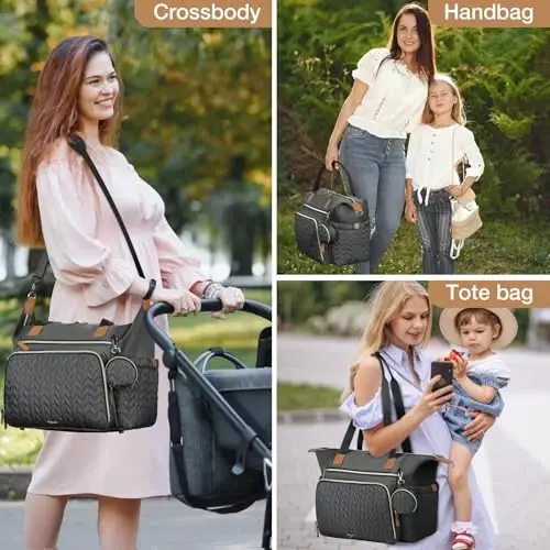Tonyeee Diaper Bag Tote, Large Baby Diaper Bags Waterproof, Hospital Bag for Labor Delivery with Pacifier Case, Changing Pad, Shoulder Strap, Dark Gray - 2