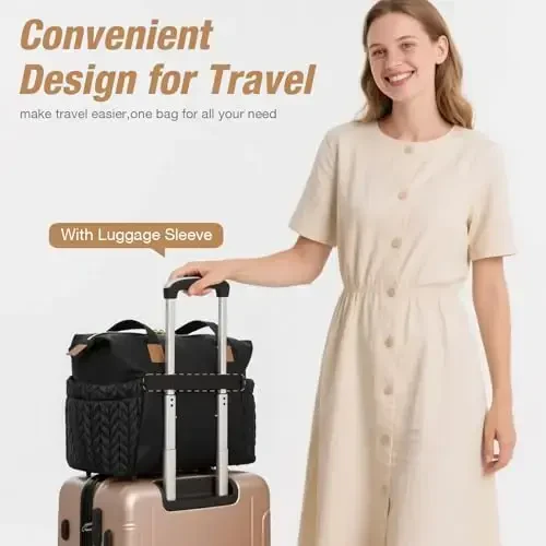 Tonyeee Diaper Bag Tote, Large Diaper Bags Waterproof, Hospital Bag for Labor Delivery, Baby Bag with Pacifier Case, Travel Diaper Tote with Changing Pad, Black - 6