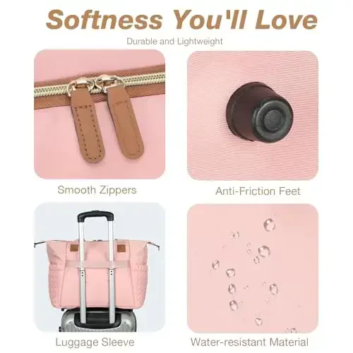 Tonyeee Diaper Bag Tote, Large Diaper Bags Waterproof, Hospital Bag for Labor Delivery, Baby Bag with Pacifier Case, Travel Diaper Tote with Changing Pad, Pink - 6