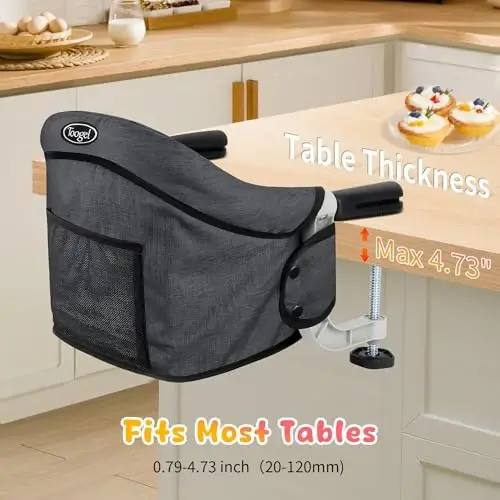 Hook On High Chair for Babies 6-36 Months - Portable Foldable Baby Feeding Seat with Carry Bag, Non-Slip Aluminum Clamp, Machine Washable Cover, BPA Free Booster Seat for Table (Black) - 2