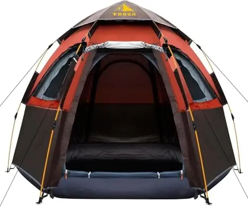 Toogh 2/3 Person Hexagon Instant Pop Up Tent for Camping, Waterproof with Rainfly, Double Layer & Fully Openable Windows for Max Ventilation, Dual Doors & Vestibule, Carry Bag with High Density Oxford - 1