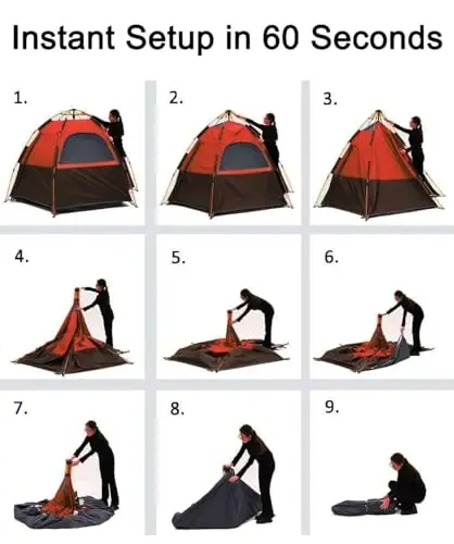Toogh 2/3 Person Hexagon Instant Pop Up Tent for Camping, Waterproof with Rainfly, Double Layer & Fully Openable Windows for Max Ventilation, Dual Doors & Vestibule, Carry Bag with High Density Oxford - 4