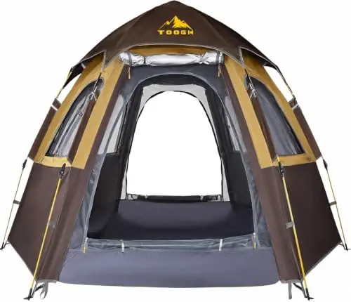 Toogh 2/3 Person Hexagon Instant Pop Up Tent for Camping, Waterproof with Rainfly, Double Layer & Fully Openable Windows for Max Ventilation, Dual Doors & Vestibule, Carry Bag with High Density Oxford - 1