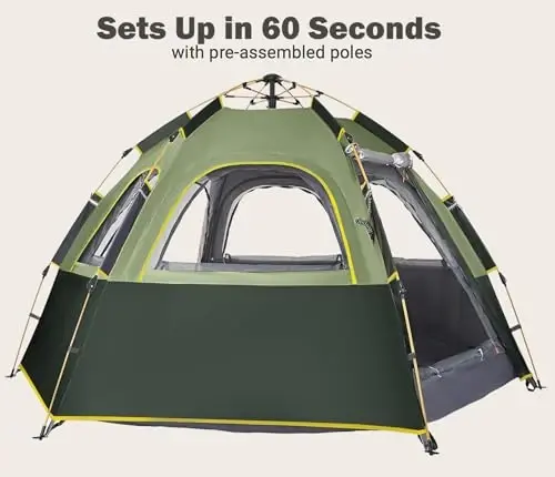 Toogh Camping Tent bilan bir zumda o'rnatish, 2/3 kishilik ob-havoga chidamli chodir, 60 soniyada oson tez o'rnatish, oilaviy lager va sayohat uchun Rainfly ryukzakli chodir, yaxshilangan shamollatish, markaz balandligi 66 dyuym - 2