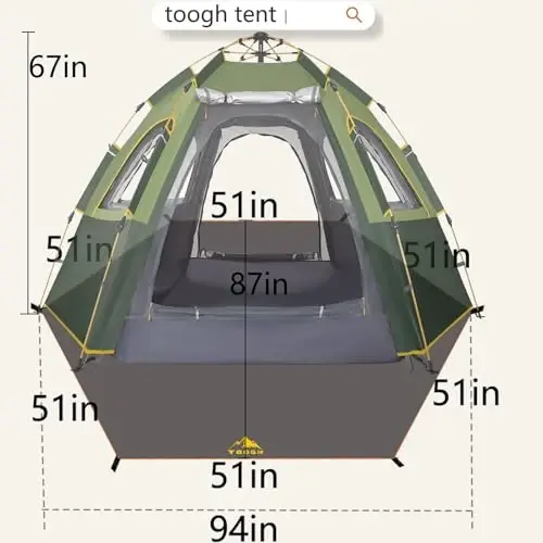 Toogh Camping Tent bilan bir zumda o'rnatish, 2/3 kishilik ob-havoga chidamli chodir, 60 soniyada oson tez o'rnatish, oilaviy lager va sayohat uchun Rainfly ryukzakli chodir, yaxshilangan shamollatish, markaz balandligi 66 dyuym - 5