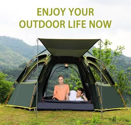 Toogh Camping Tent bilan bir zumda o'rnatish, 2/3 kishilik ob-havoga chidamli chodir, 60 soniyada oson tez o'rnatish, oilaviy lager va sayohat uchun Rainfly ryukzakli chodir, yaxshilangan shamollatish, markaz balandligi 66 dyuym - 6
