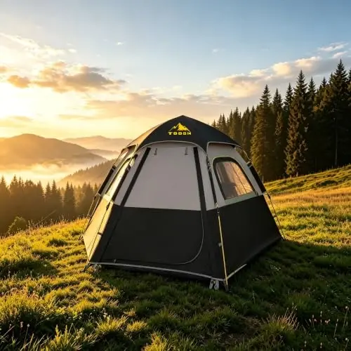 Toogh Camping Tent bilan bir zumda o'rnatish, 2/3 kishilik ob-havoga chidamli chodir, 60 soniyada oson tez o'rnatish, oilaviy lager va sayohat uchun Rainfly ryukzakli chodir, yaxshilangan shamollatish, markaz balandligi 66 dyuym - 4