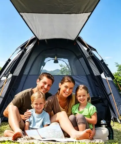 Toogh Camping Tent bilan bir zumda o'rnatish, 2/3 kishilik ob-havoga chidamli chodir, 60 soniyada oson tez o'rnatish, oilaviy lager va sayohat uchun Rainfly ryukzakli chodir, yaxshilangan shamollatish, markaz balandligi 66 dyuym - 5
