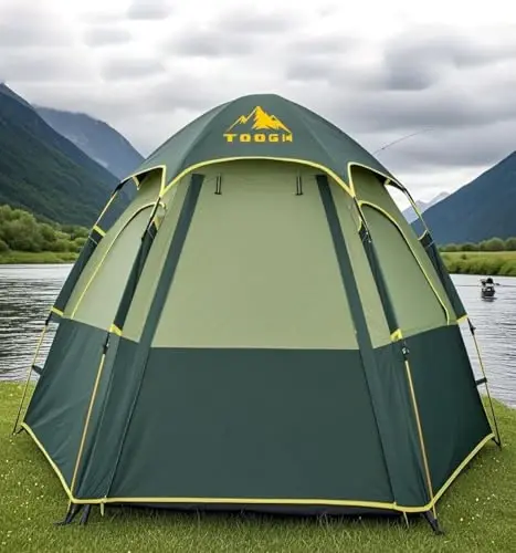 Toogh Camping Tent bilan bir zumda o'rnatish, 2/3 kishilik ob-havoga chidamli chodir, 60 soniyada oson tez o'rnatish, oilaviy lager va sayohat uchun Rainfly ryukzakli chodir, yaxshilangan shamollatish, markaz balandligi 66 dyuym - 4