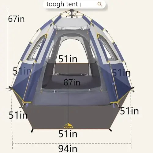 Toogh Camping Tent with Instant Setup, 2/3 Person Weatherproof Tent Easy Quick Set Up in 60 Seconds with Rainfly Backpack Tent for Family Camping & Hiking, Upgraded Ventilation,Center Height 66-inch - 5