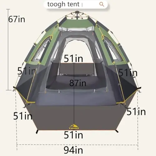 Toogh Camping Tent with Instant Setup, 2/3 Person Weatherproof Tent Easy Quick Set Up in 60 Seconds with Rainfly Backpack Tent for Family Camping & Hiking, Upgraded Ventilation,Center Height 66-inch - 5