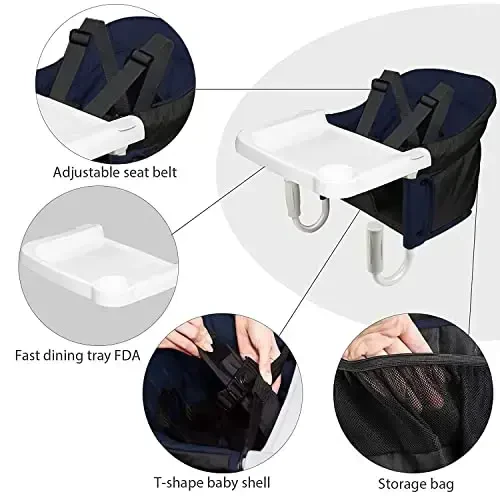 TOONOON Hook On High Chair with Tray, Fast TableChair Clip on TableHigh Chair, HighChair That Attaches to Table Portable Baby Feeding Seat for Baby Toddler Washable for Travel Outside - 5