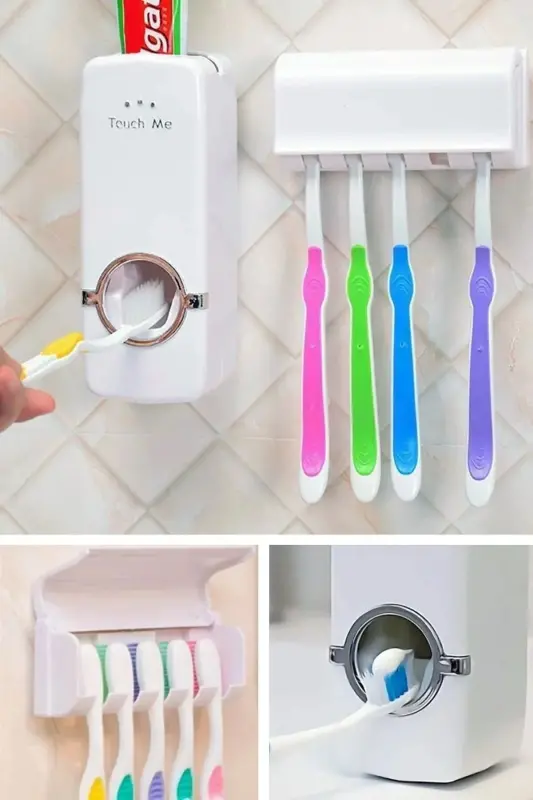 Toothpaste Squeezer and 5-Piece Toothbrush Holder with Paste Squeezer - 8