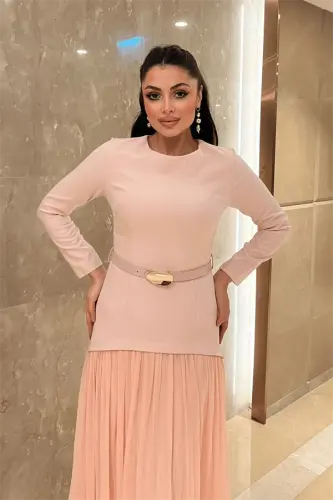 Top Atlas Bottom Chiffon Fabric Dress - PINK - 4