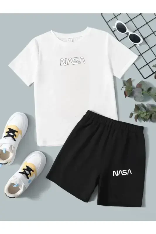 Top-Bottom Suit Nasa Printed Kids-White - 1