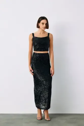 Топ с пайетками - Черный - SATEEN (1)