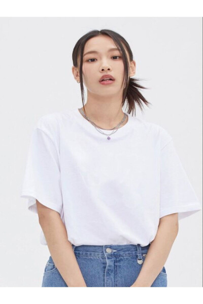 Топ Supreme - Круглый вырез, короткий рукав, оверсайз, белый - CLASSY.MODA (1)