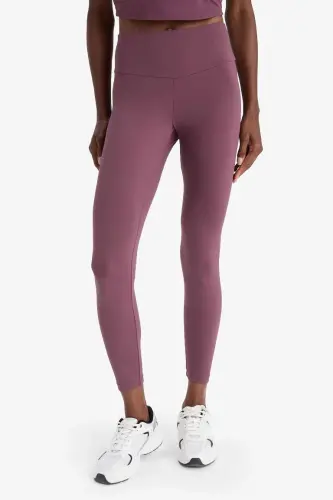 Toparlayıcı Yüksek Bel Esnek Kumaş Basic Sport Tayt-Bordo - 5