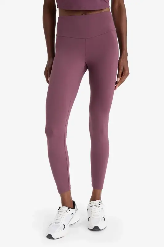 Toparlayıcı Yüksek Bel Esnek Kumaş Basic Sport Tayt-Bordo - 5