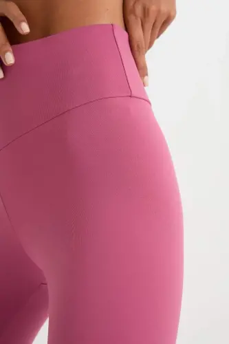 Toparlayıcı Yüksek Bel Esnek Kumaş Basic Sporcu Tayt-Gülkurusu - 6