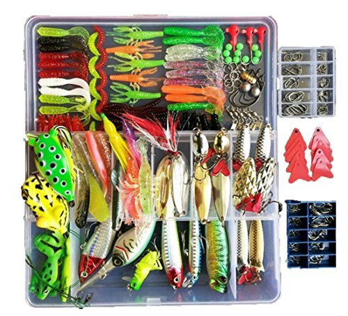 Topconcpt 275-Piece Fishing Lure Kit - Frogs, Spoons, Grasshoppers - for Bass, Trout, Salmon - 3