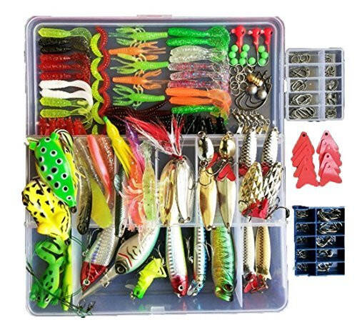 Topconcpt 275-Piece Fishing Lure Kit - Frogs, Spoons, Grasshoppers - for Bass, Trout, Salmon - 1