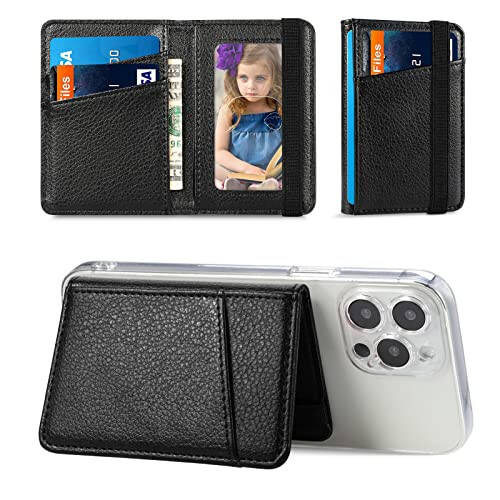 TopFunny Wallet Stick on Phone Case, Credit Card Holder for Back of Phone Cases Flip Leather Wallet Sleeve Pouch Compatible with iPhone, Samsung Galaxy Android Most Smartphones Black - 1