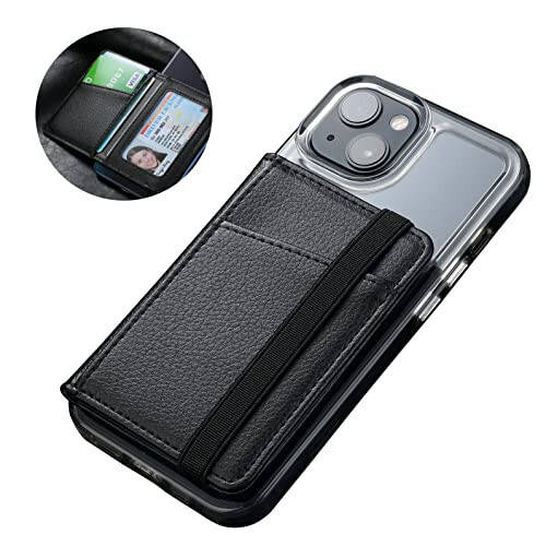 TopFunny Wallet Stick on Phone Case, Credit Card Holder for Back of Phone Cases Flip Leather Wallet Sleeve Pouch Compatible with iPhone, Samsung Galaxy Android Most Smartphones Black - 2