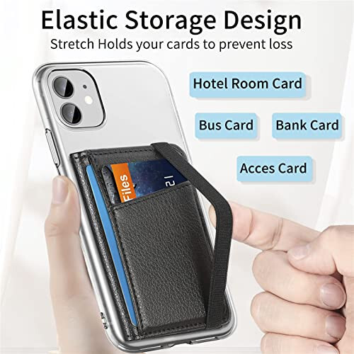 TopFunny Wallet Stick on Phone Case, Credit Card Holder for Back of Phone Cases Flip Leather Wallet Sleeve Pouch Compatible with iPhone, Samsung Galaxy Android Most Smartphones Black - 3