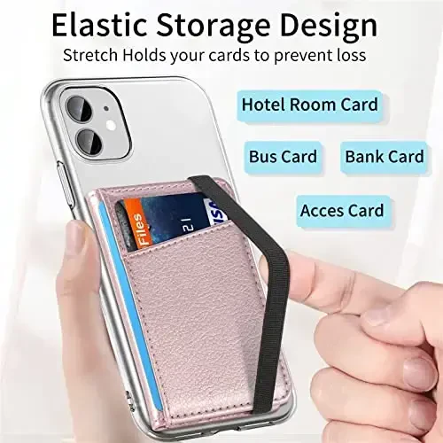 TopFunny Phone Wallet Stick on for Phone Case, Credit Card Holder for Back of Phone Cases Flip Leather Wallet Sleeve Pouch Compatible with iPhone, Samsung Galaxy Android Most Smartphones Rose Gold - 3
