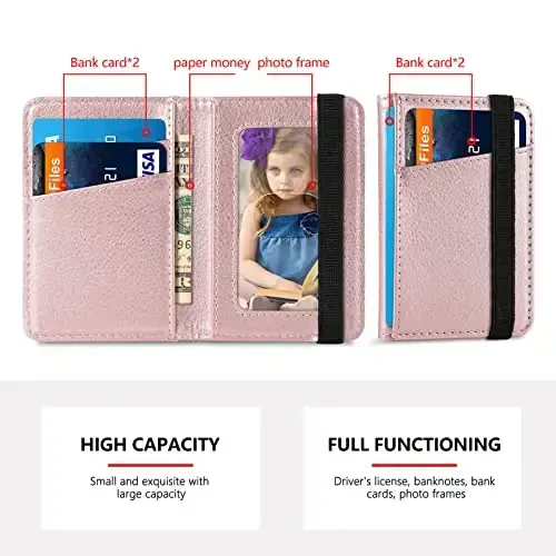 TopFunny Phone Wallet Telefon g'ilofi uchun yopishtirilgan, Telefon g'iloflari orqa tomoni uchun kredit karta ushlagichi iPhone, Samsung Galaxy Android ko'pgina smartfonlar uchun mos Flip charm hamyon qopchasi pushti oltin - 6