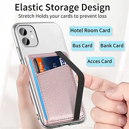 TopFunny Phone Wallet Telefon g'ilofi uchun yopishtirilgan, Telefon g'iloflari orqa tomoni uchun kredit karta ushlagichi iPhone, Samsung Galaxy Android ko'pgina smartfonlar uchun mos Flip charm hamyon qopchasi pushti oltin - 3