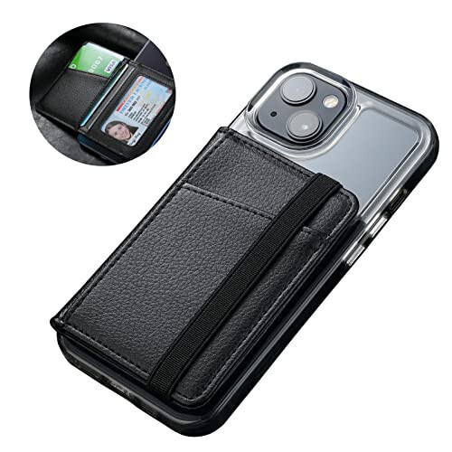 TopFunny Telefon qopqog'iga yopishtirilgan hamyon, telefon qopqog'i orqa qismiga kredit karta tutqich, telefon qopqog'i uchun qoplama cho'ntagiga burmalangan charm hamyon, iPhone, Samsung Galaxy Android ko'pchilik smartfonlar bilan mos keladi Qora - TOPFUNNY (1)
