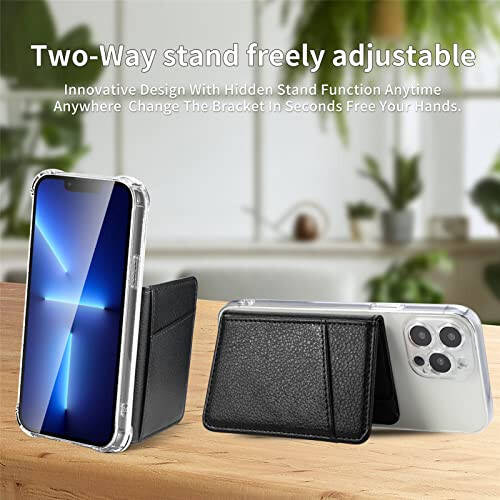 TopFunny Telefon qopqog'iga yopishtirilgan hamyon, telefon qopqog'i orqa qismiga kredit karta tutqich, telefon qopqog'i uchun qoplama cho'ntagiga burmalangan charm hamyon, iPhone, Samsung Galaxy Android ko'pchilik smartfonlar bilan mos keladi Qora - 5