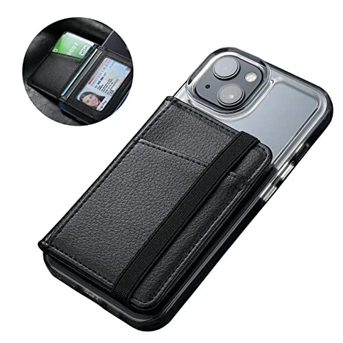 TopFunny Wallet Stick on Phone Case, Credit Card Holder for Back of Phone Cases Flip Leather Wallet Sleeve Pouch Compatible with iPhone, Samsung Galaxy Android Most Smartphones Black - TopFunny (1)