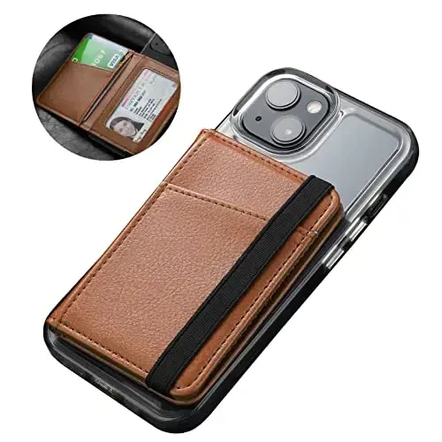 TopFunny Wallet Stick on Phone Case, Credit Card Holder for Back of Phone Cases Flip Leather Wallet Sleeve Pouch Compatible with iPhone, Samsung Galaxy Android Most Smartphones Brown - 2