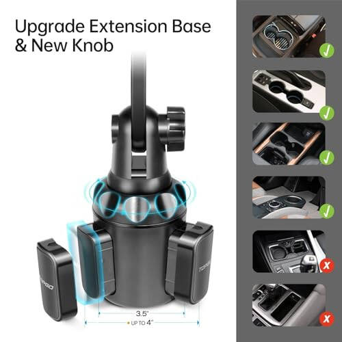 TOPGO Cup Phone Holder for Car, [No Shaking & Stable & Adjustable Pole] Car Cup Phone Mount, Compatible with iPhone 17 and All 4.0-7.0 inches Smartphones - Black - 5